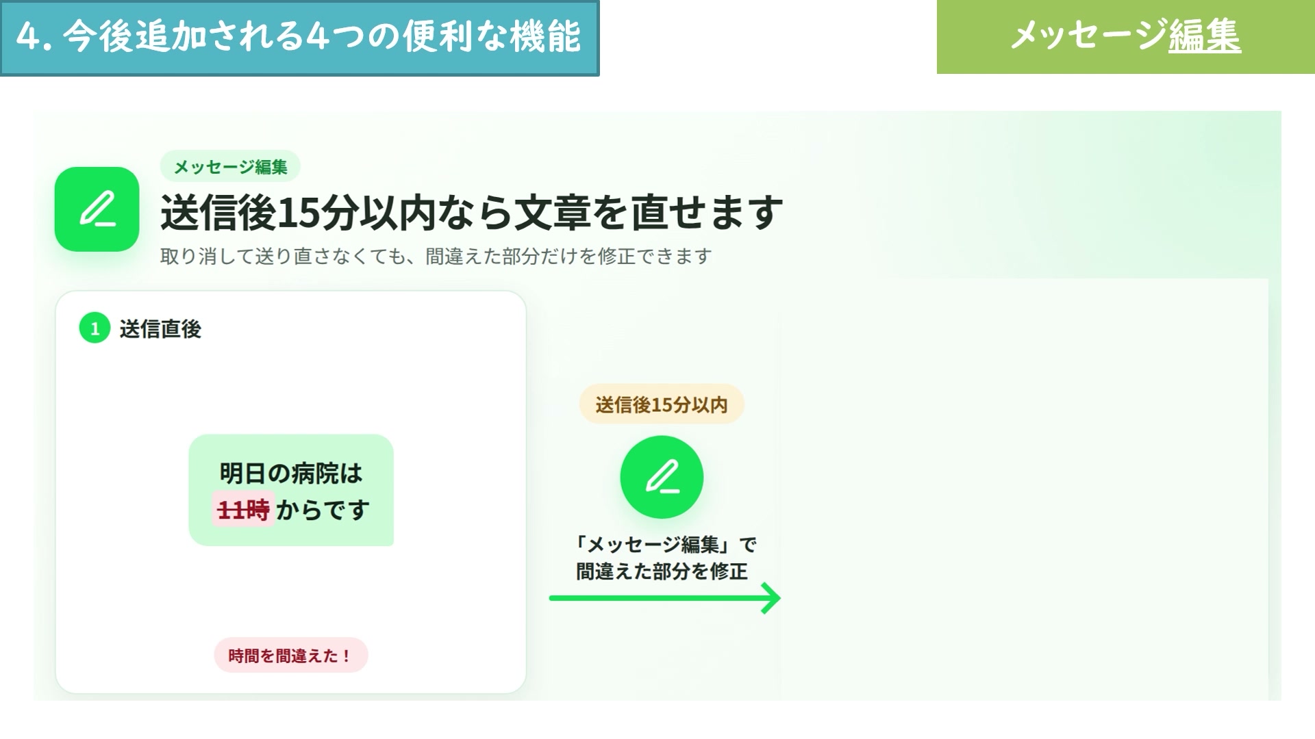 LINEで送信後15分以内ならメッセージを編集できることを示す画面