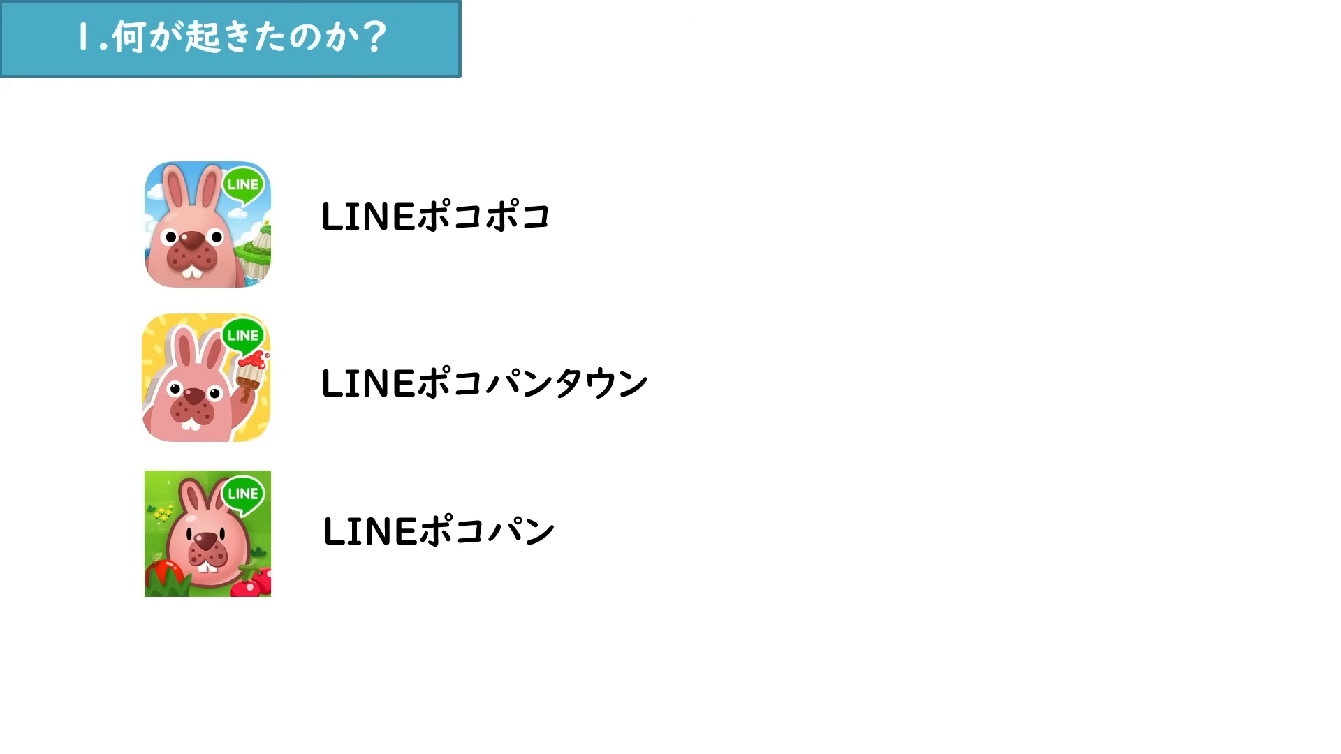 対象となったLINEポコポコ、LINEポコパンタウン、LINEポコパンの3ゲーム