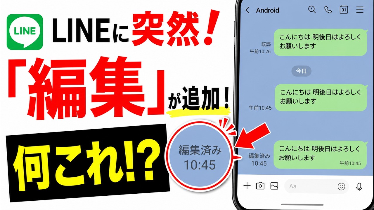 LINEに送信済みメッセージの編集機能が追加されたことを紹介する動画サムネイル